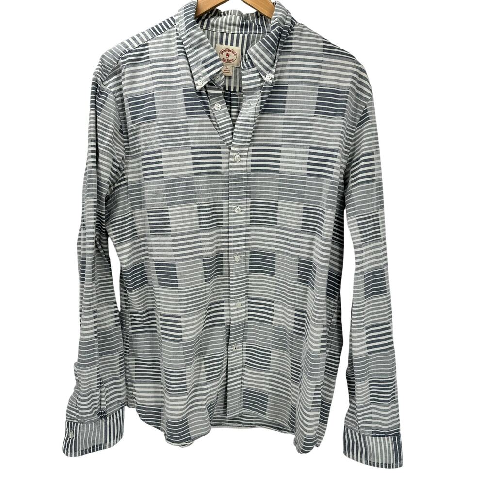 Brooks Brothers Shirt Mens XL Gray Button Down Long Sleeve Geometric Cotton